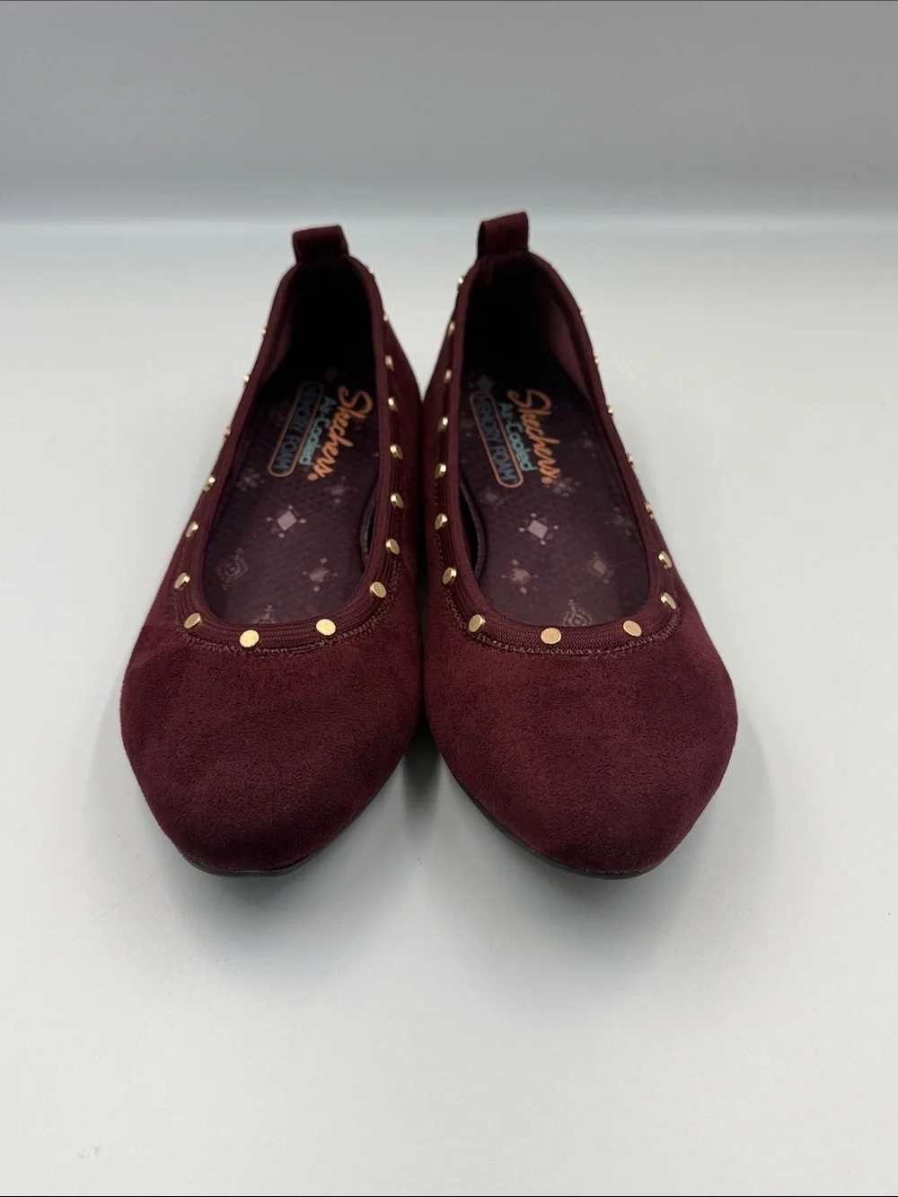 Skechers Burgundy Ballet Flats with Gold Studs